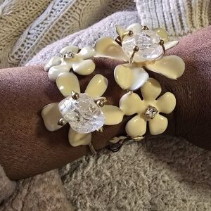 Bold Floral Cream Enamel and Gold Statement Bracelet